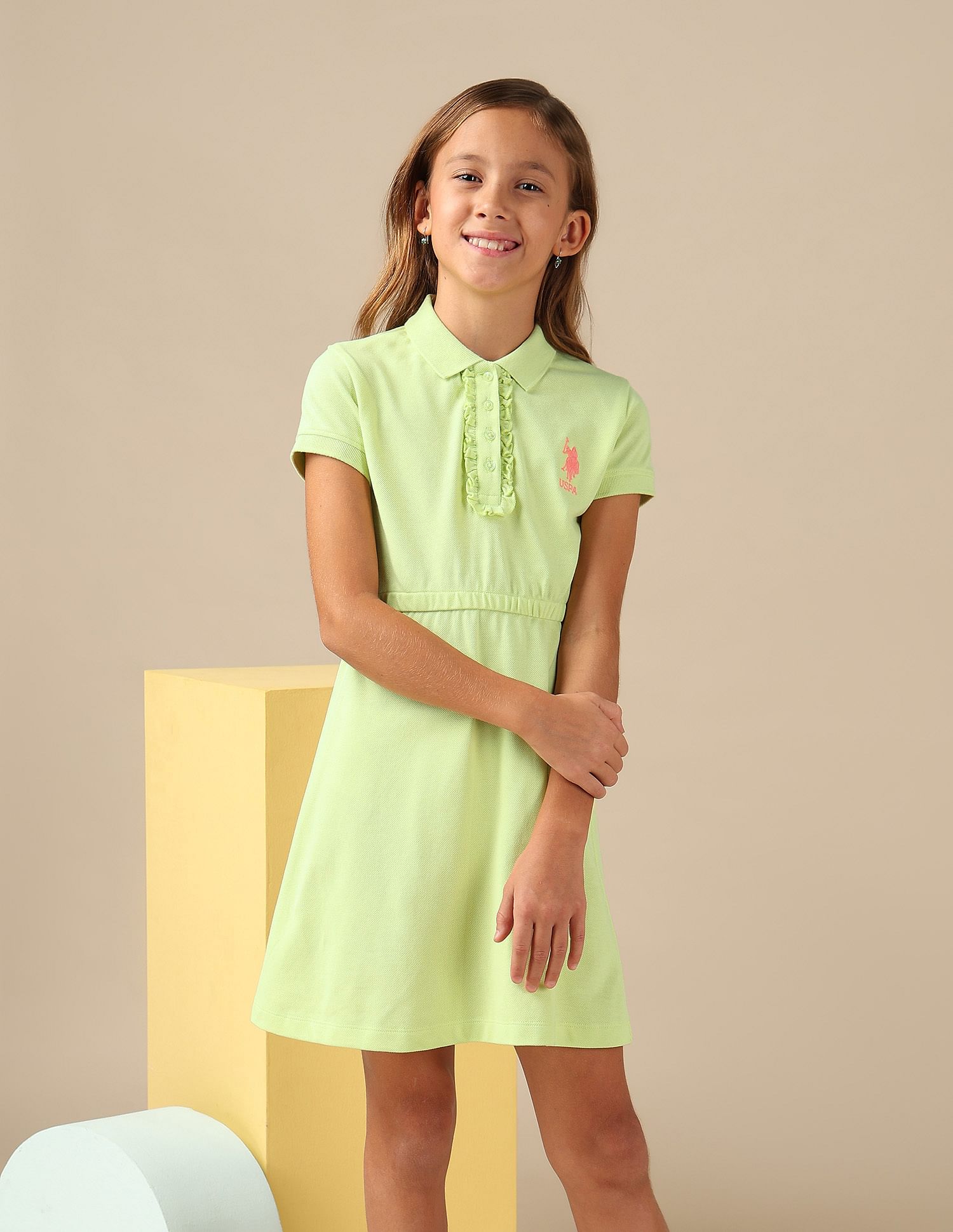U.S. Polo Assn. Kids Girls Cinched Waist Polo Dress
