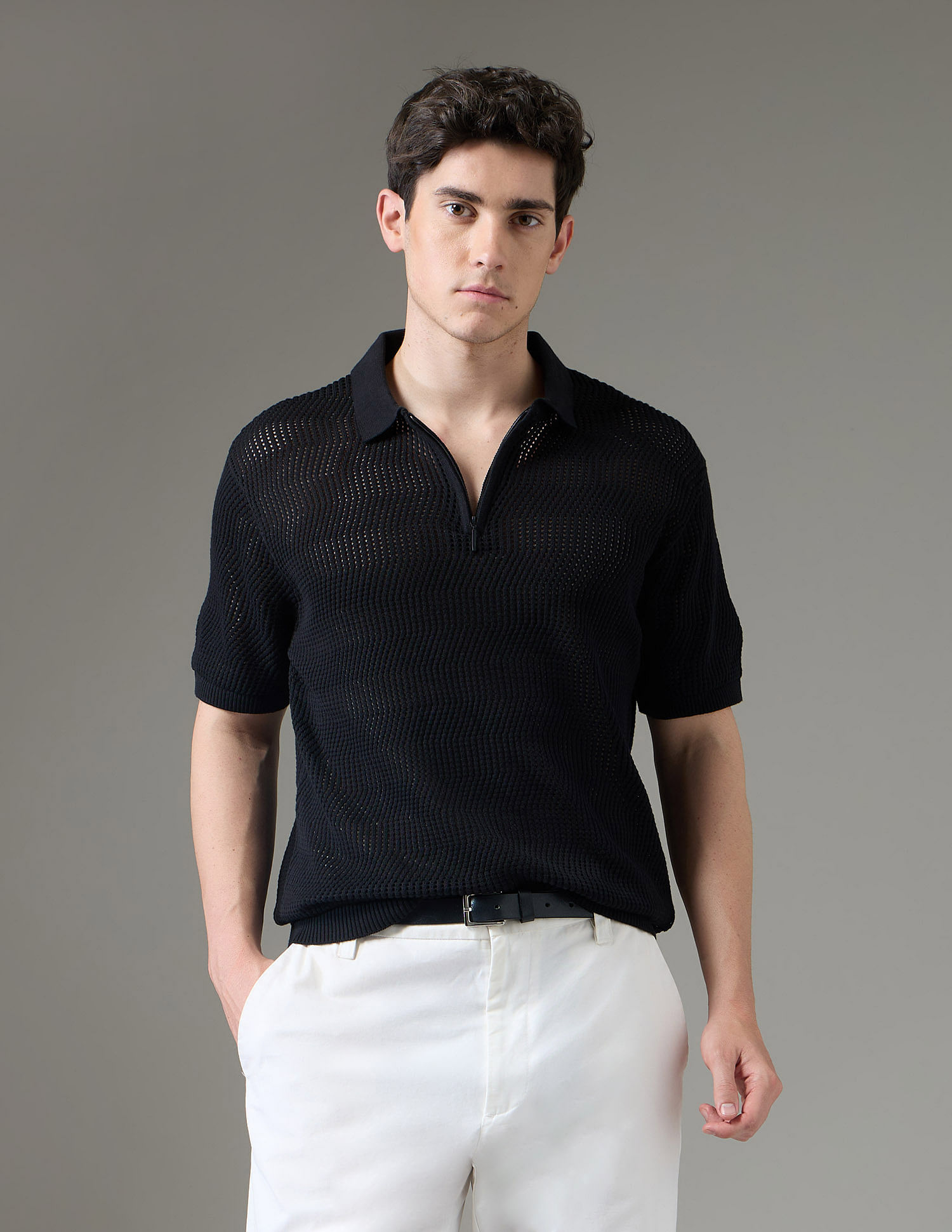 Arrow Newyork Textured Regular Fit Night Is Young Polo Shirt