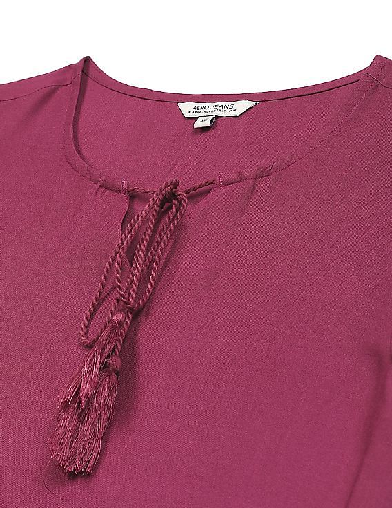 Aeropostale Women Purple Notch Round Neck Scalloped Hem Dress