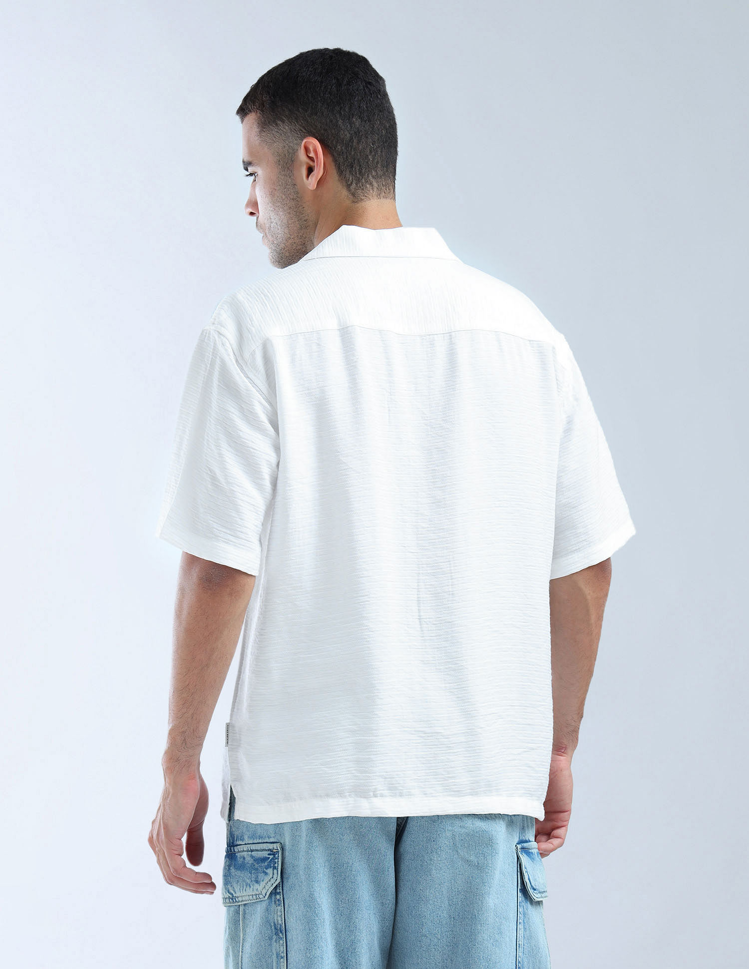 Flying Machine Oversized Fit Herringbone Cuban Shirt