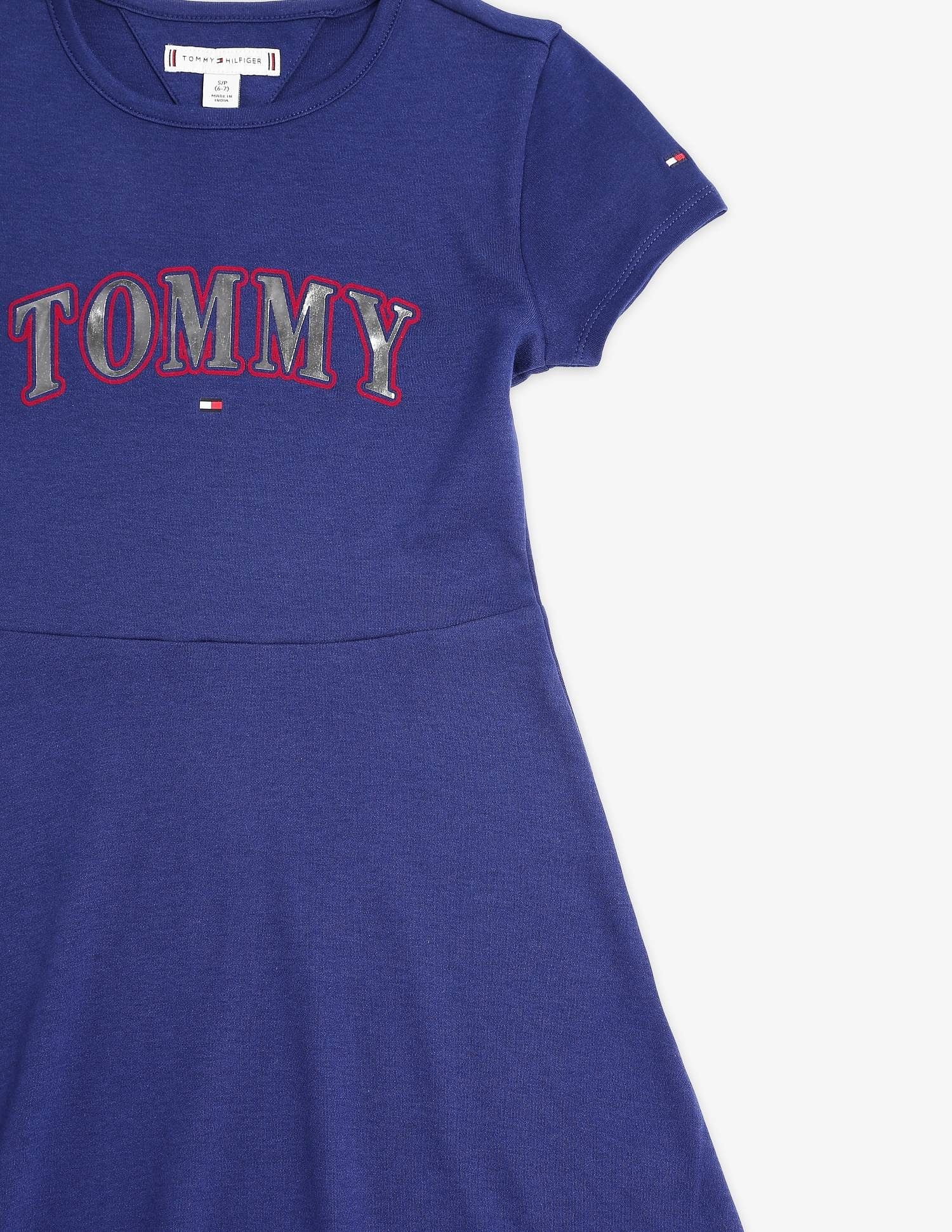 Tommy Hilfiger Kids Girls Cotton Round Neck A-Line Dress