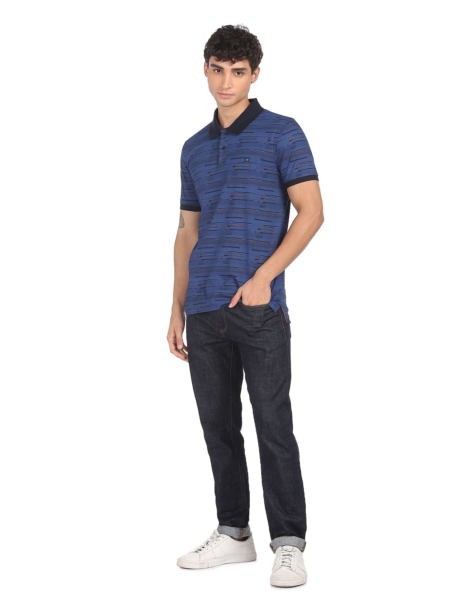 AD by Arvind Cotton Geometric Printed Polo Shirt