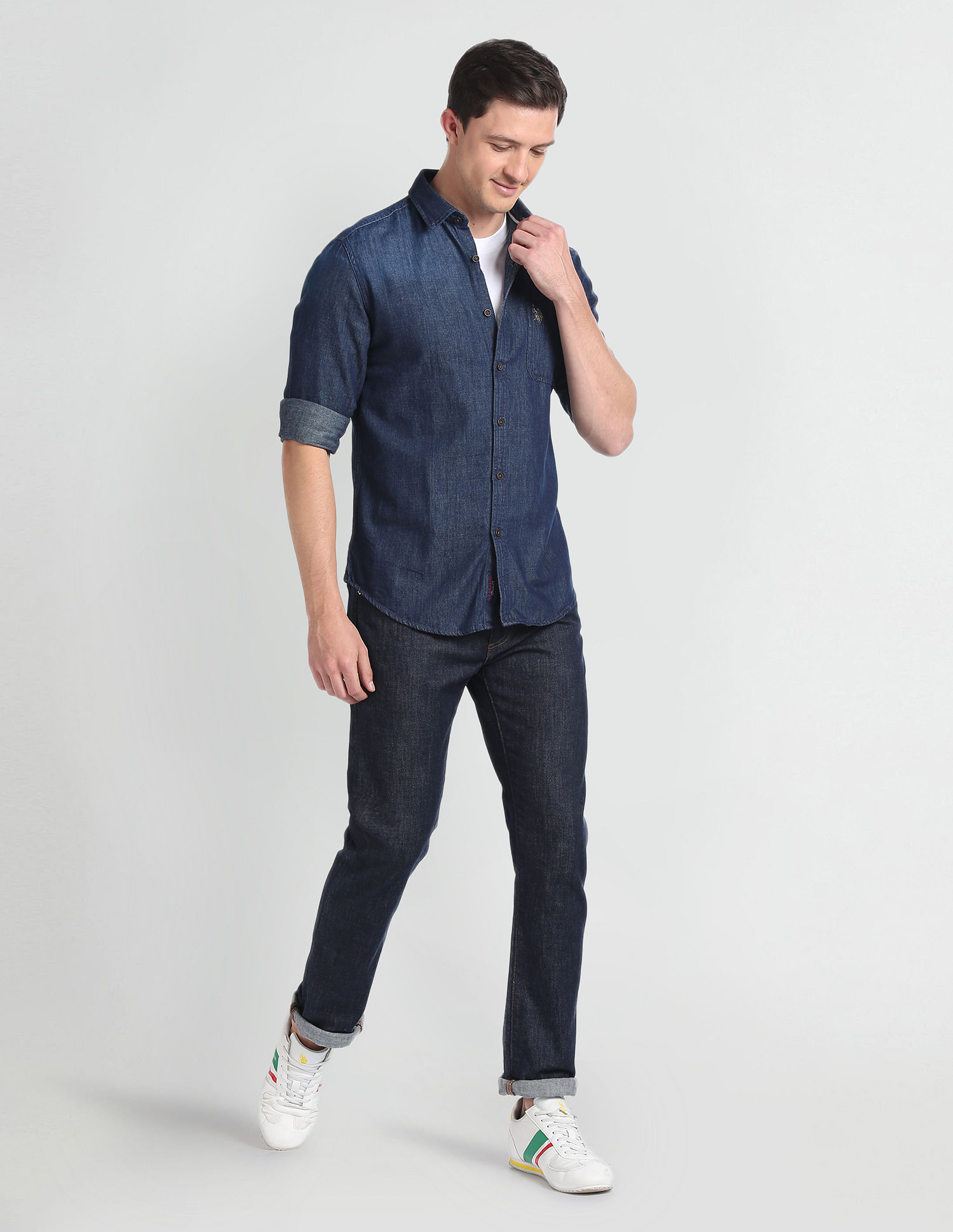 New denim cotton long sleeve shirt Japanese style fresh casual shirt  fashion men's contracted atmosphere long