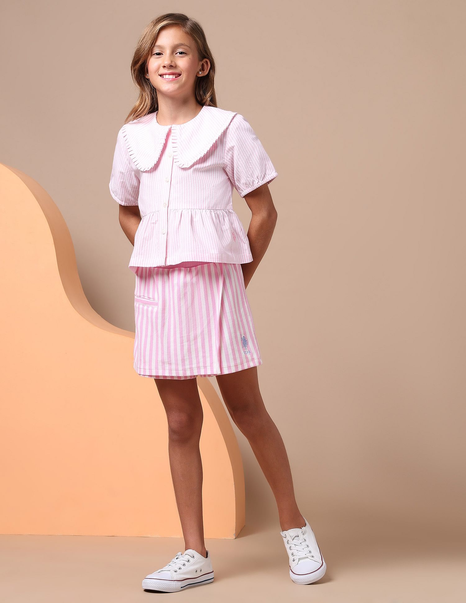 U.S. Polo Assn. Kids Girls Vertical Striped Skorts