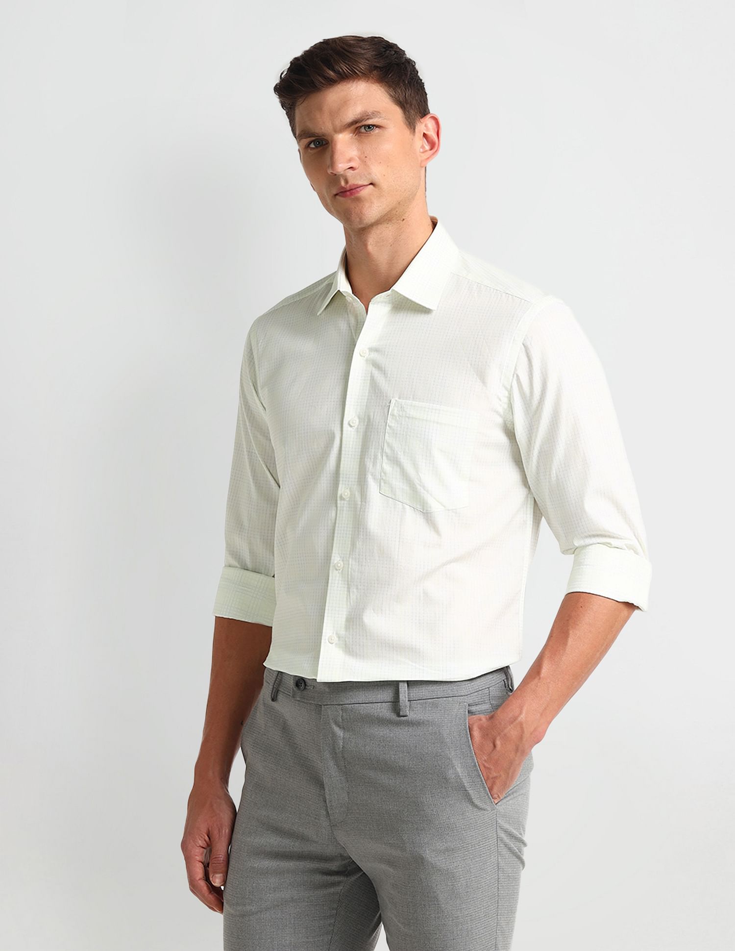 Arrow Plaid Checked Dobby Cotton Shirt