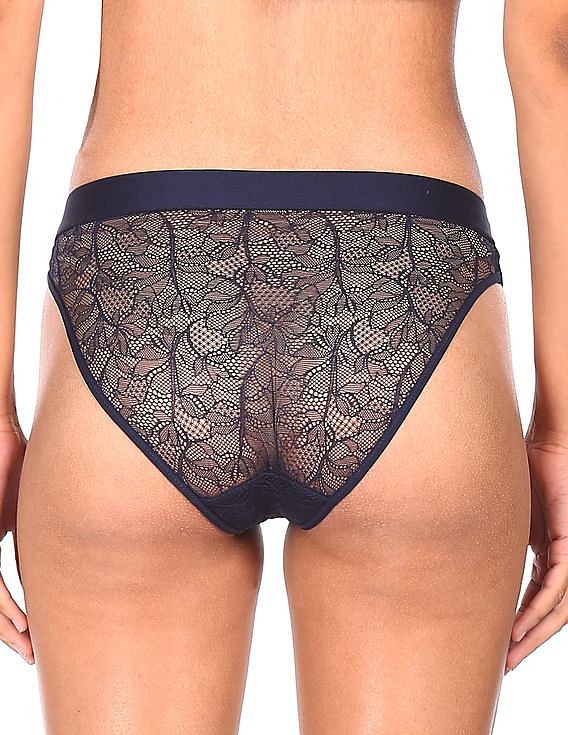 OO  Tommy Hilfiger Tommy Hilfiger Women's Lace Tanga Brief Panty - Black