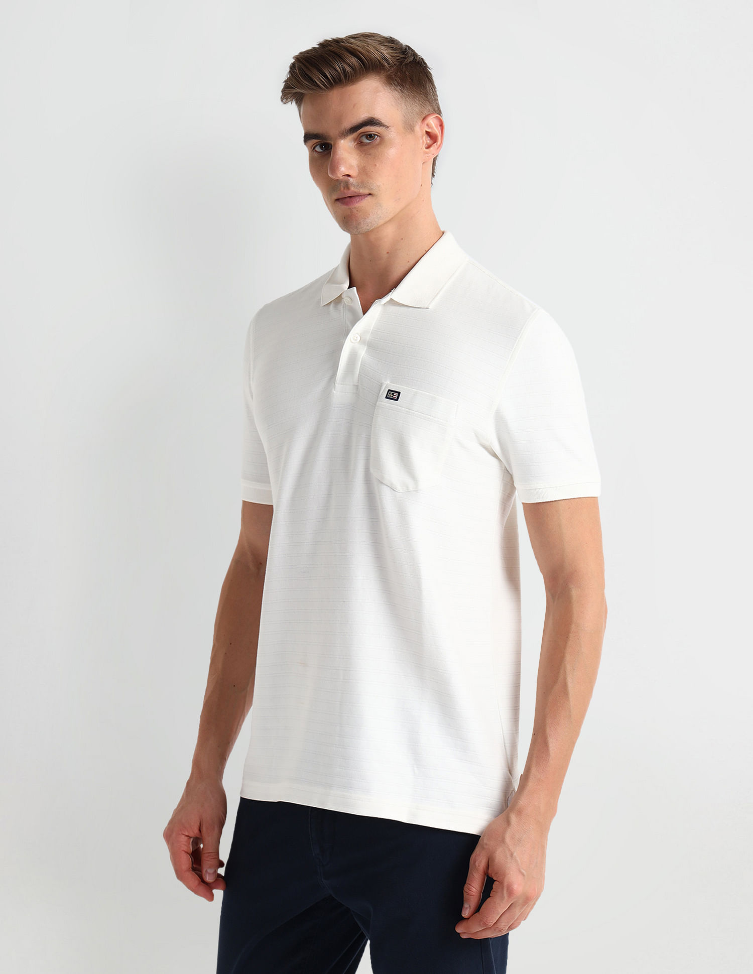 Arrow Sports Patch Pocket Horizontal Stripe Polo Shirt