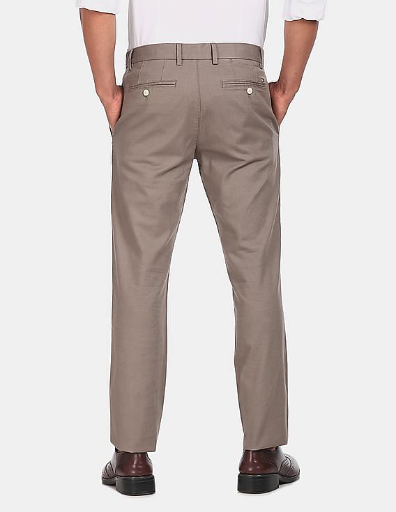 Tommy Hilfiger Men Light Brown Dobby Flex Flat Front Casual Trousers