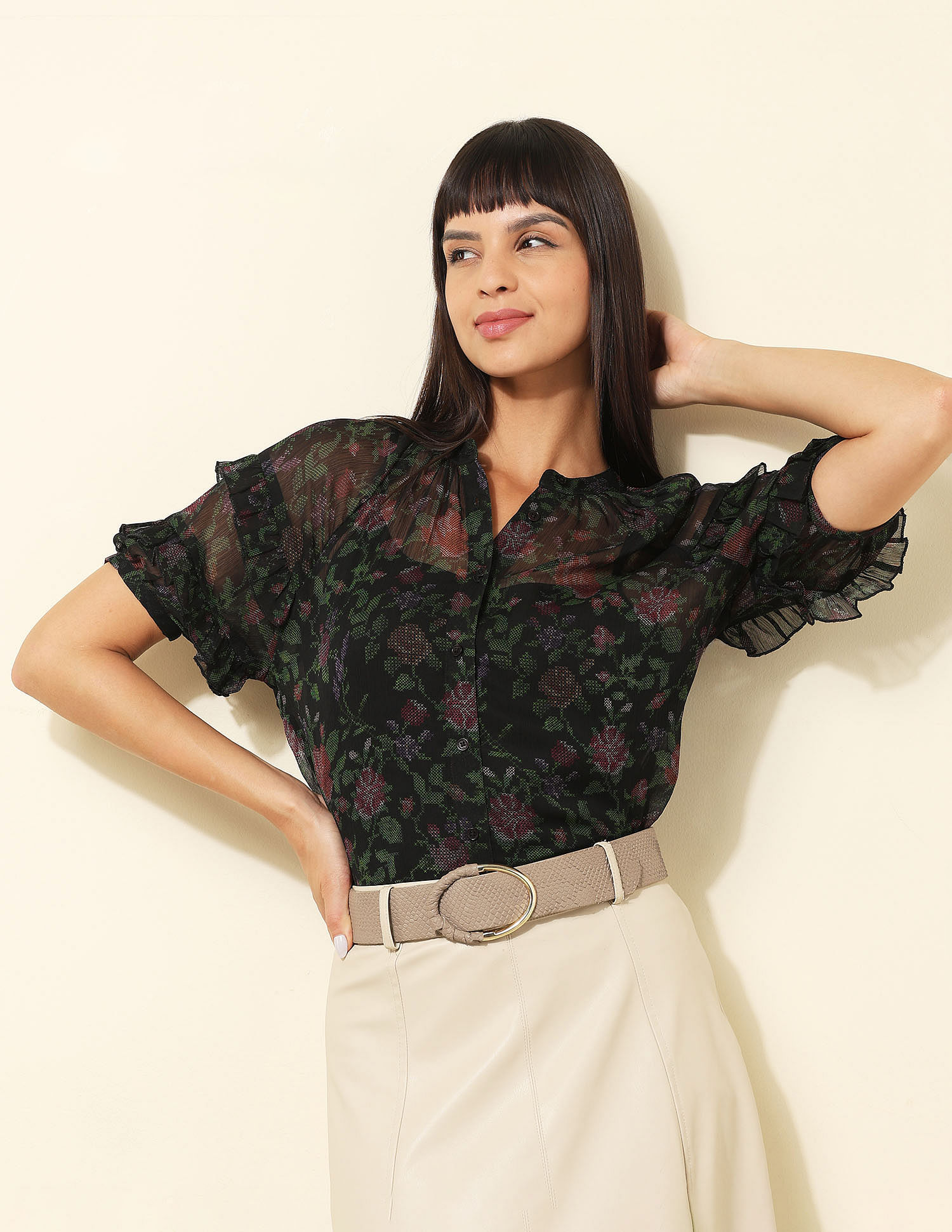 U.S. Polo Assn. Women Sheer Floral Printed Lace Top