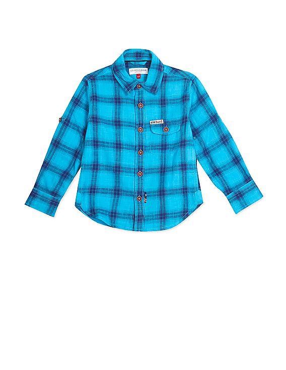 U.S. Polo Assn. Kids Boys Spread Collar Checked Shirt