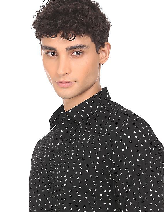 Flying Machine Barrel Cuff Printed Shirt