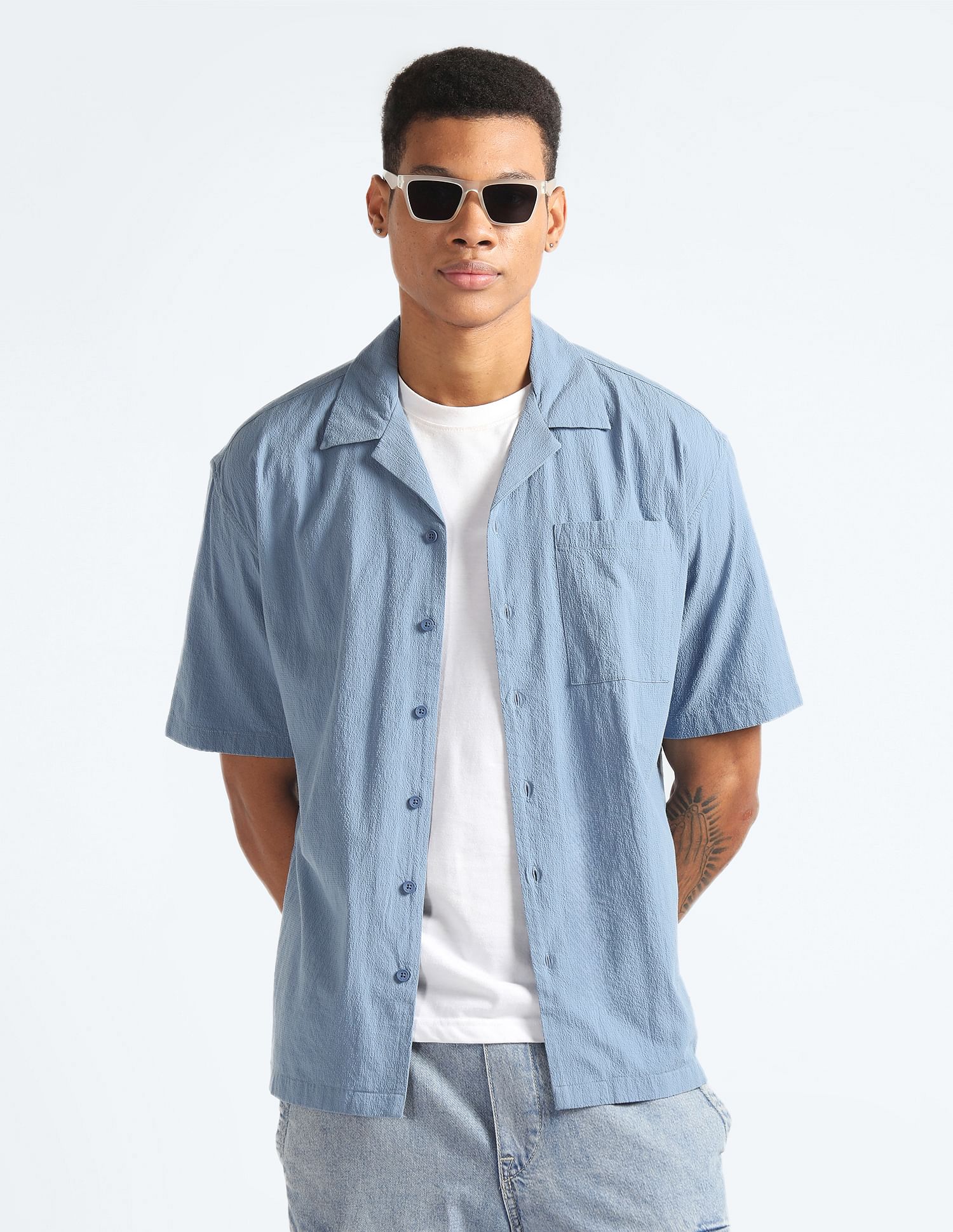 Flying Machine Cuban Collar Oversized Shirt