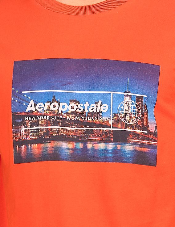 Aeropostale Men Orange Round Neck Graphic Print T-Shirt
