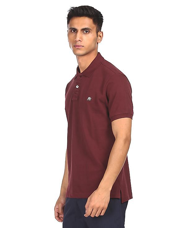 Aeropostale Men Maroon Cotton Solid Polo Shirt