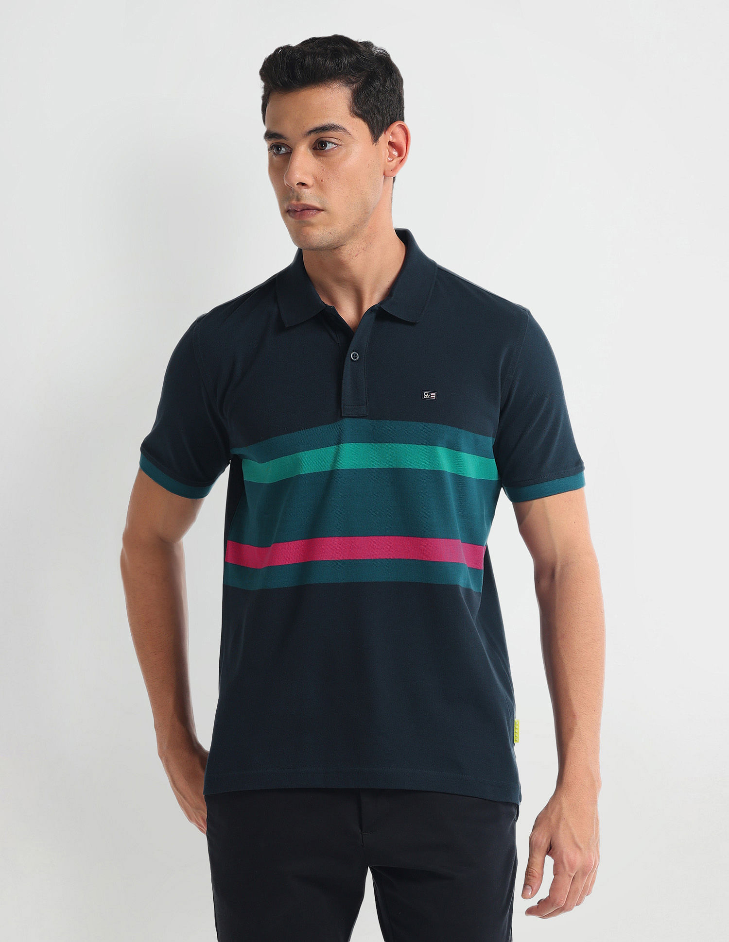 Arrow Sports Horizontal Stripe Cotton Polo Shirt
