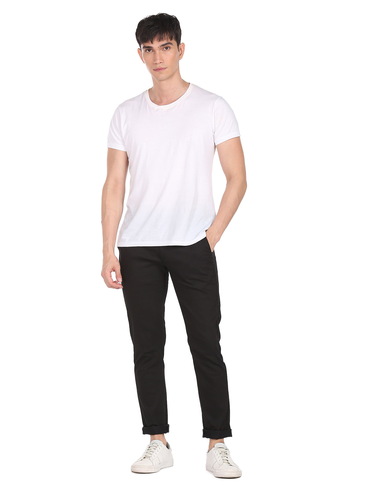 Flying Machine Mid Rise Solid Twill Weave Casual Trousers