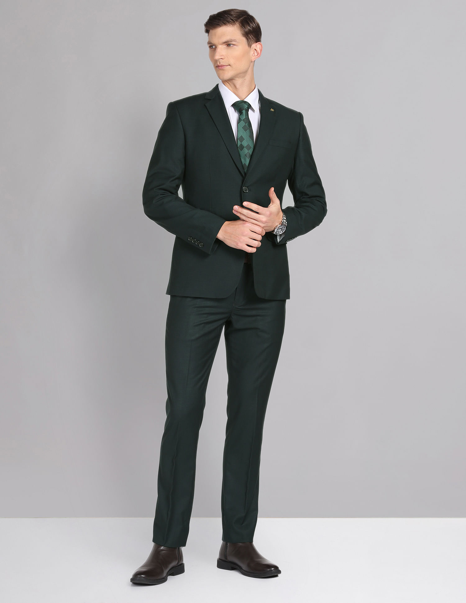 AD by Arvind Tailored Regular Fit Checked Two Piece Suit