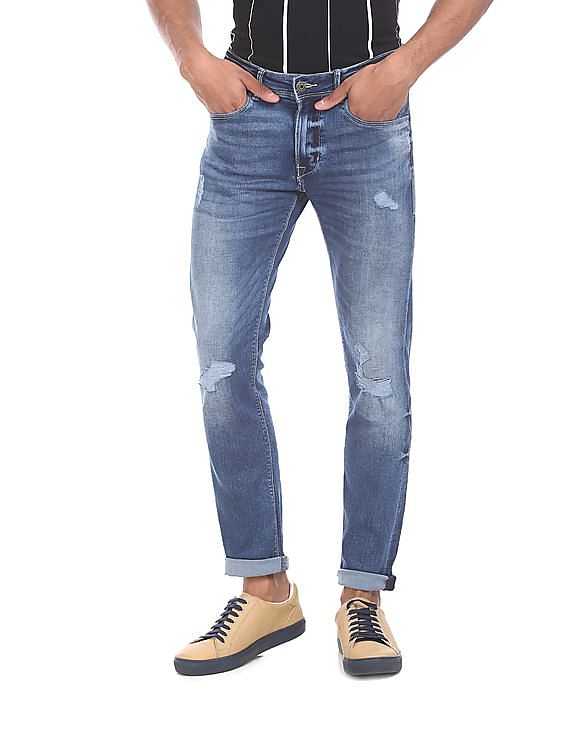 Flying Machine Michael Slim Tapered Fit Ripped Jeans