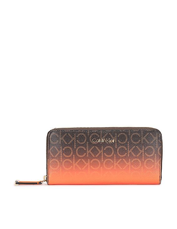 Buy Calvin Klein Women Brown And Orange Zip Around Logo Wallet NNNOW