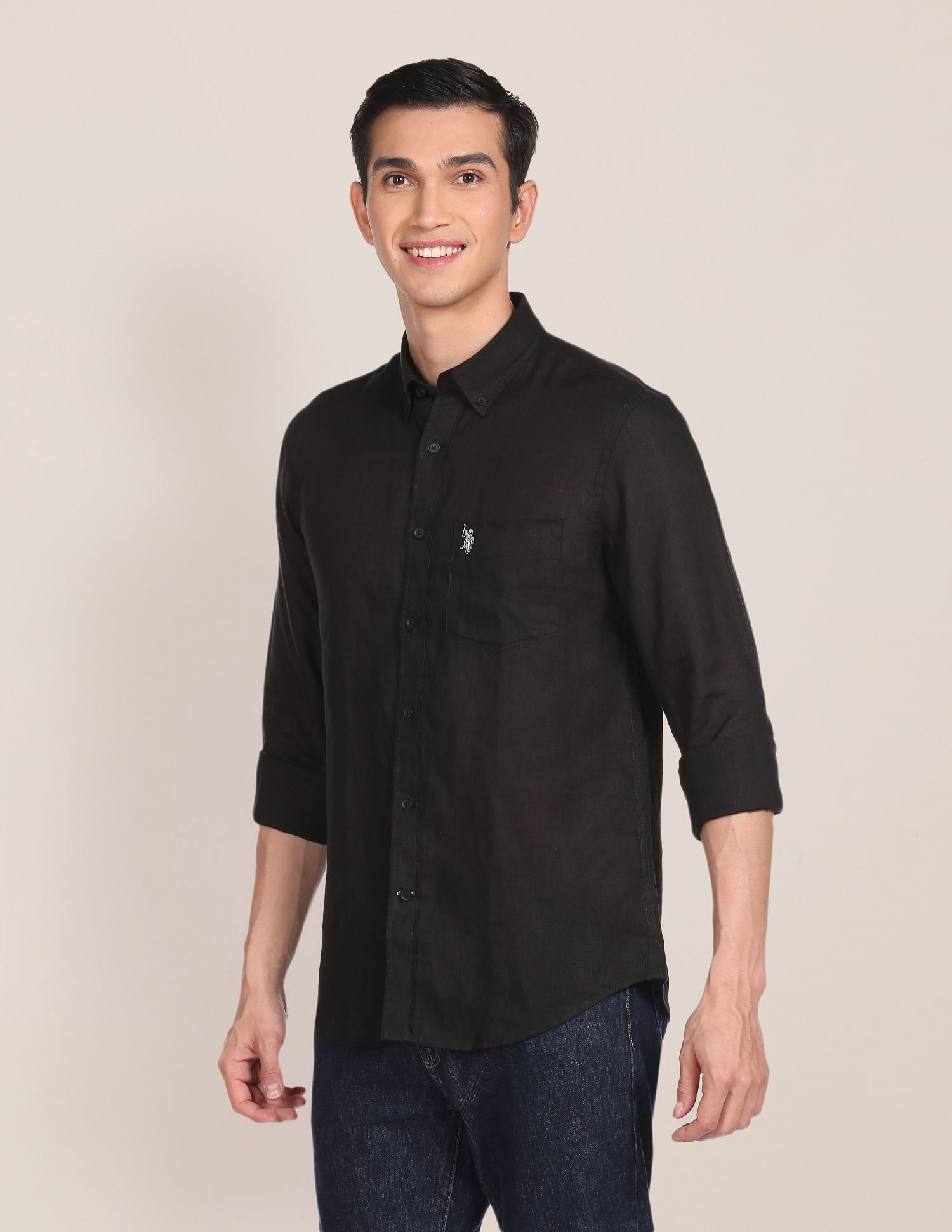 Black polo button down dress shirt online