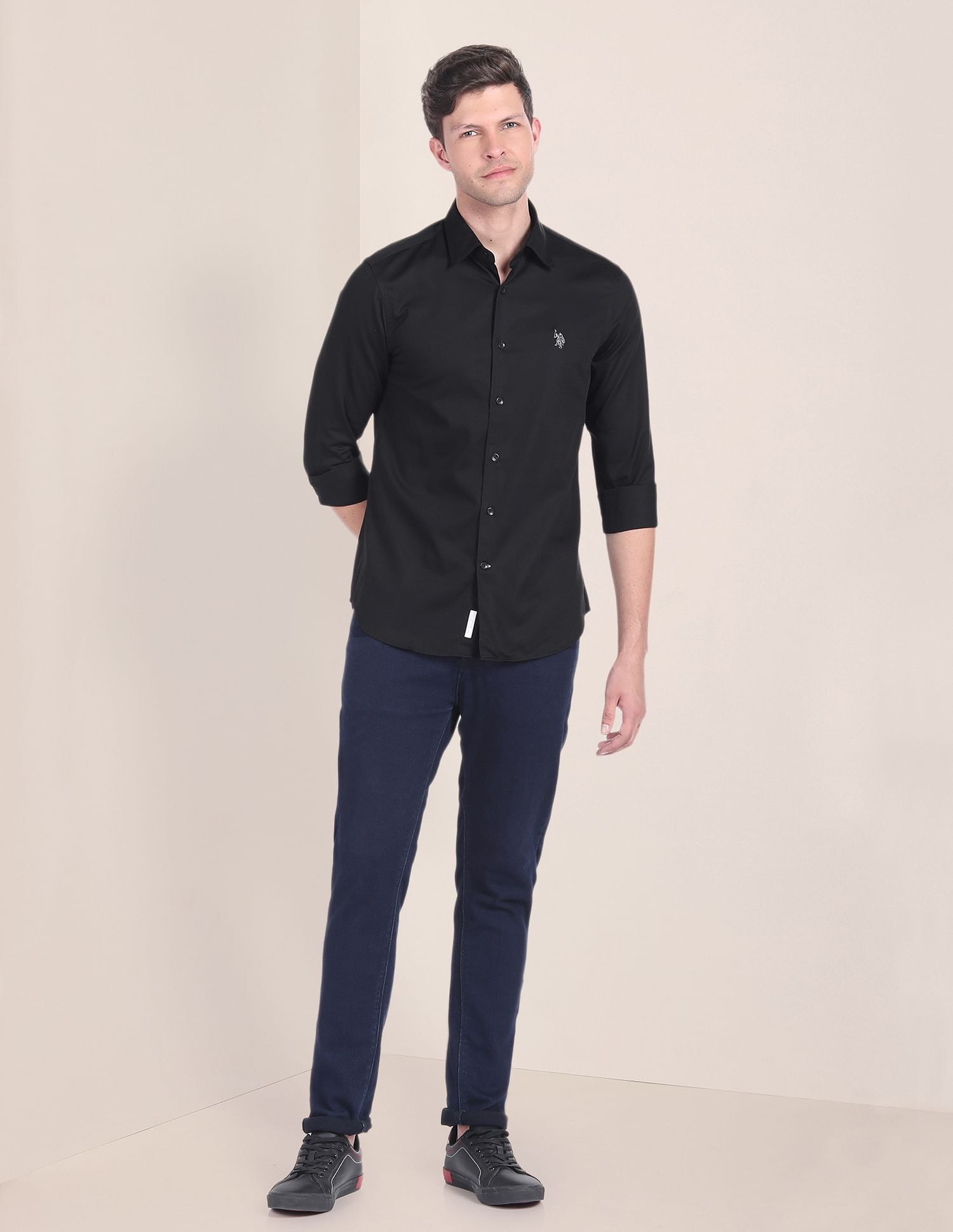U.S. Polo Assn. Cutaway Collar Self Design Shirt