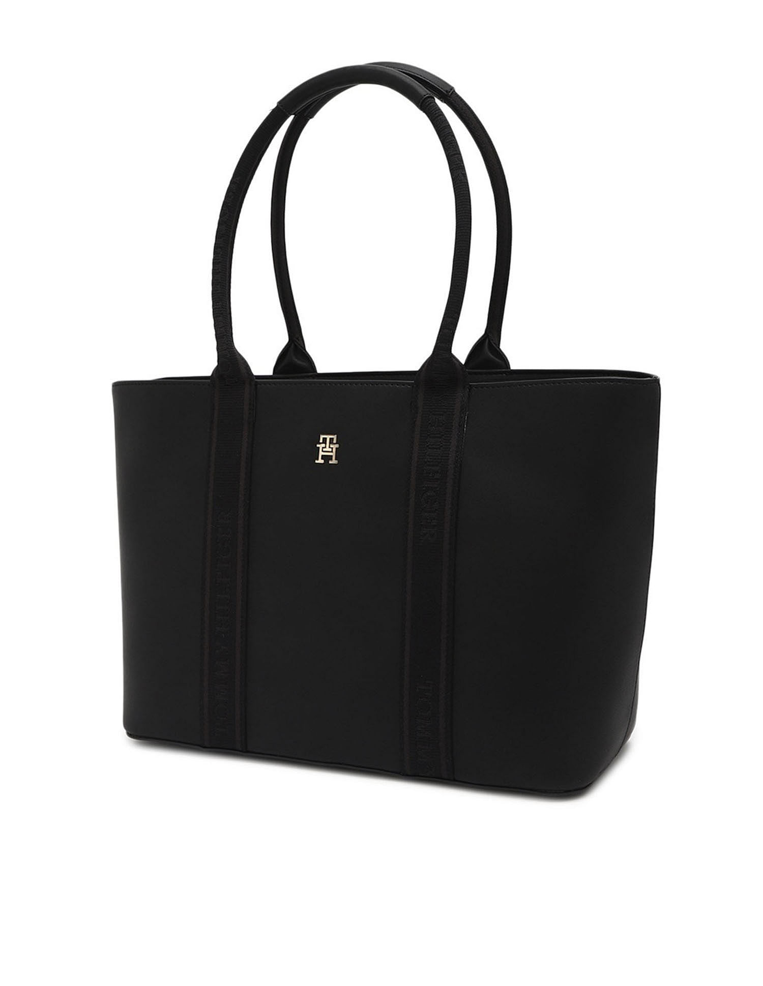 Tommy Hilfiger Solid Black PU Totes