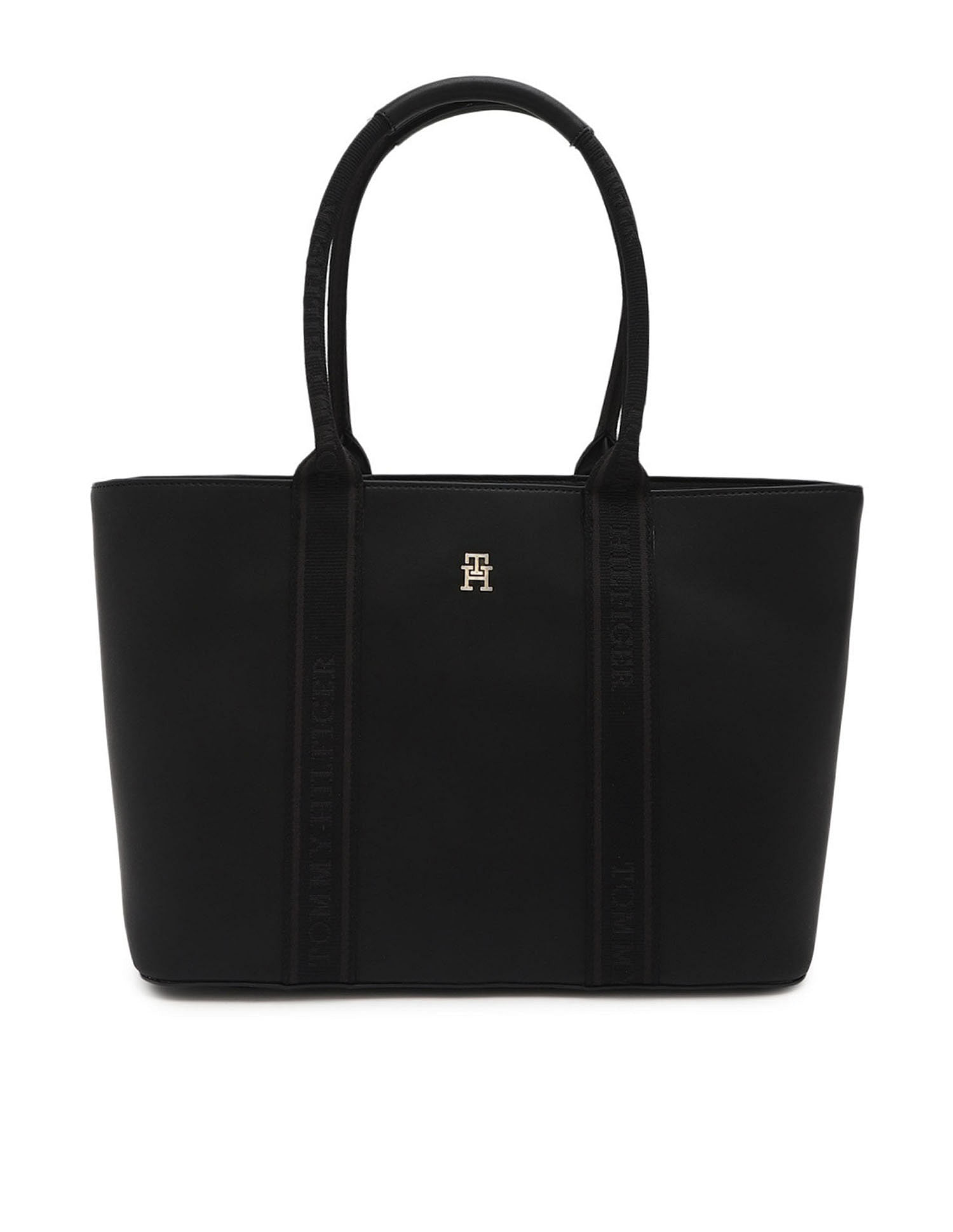 Tommy Hilfiger Solid Black PU Totes