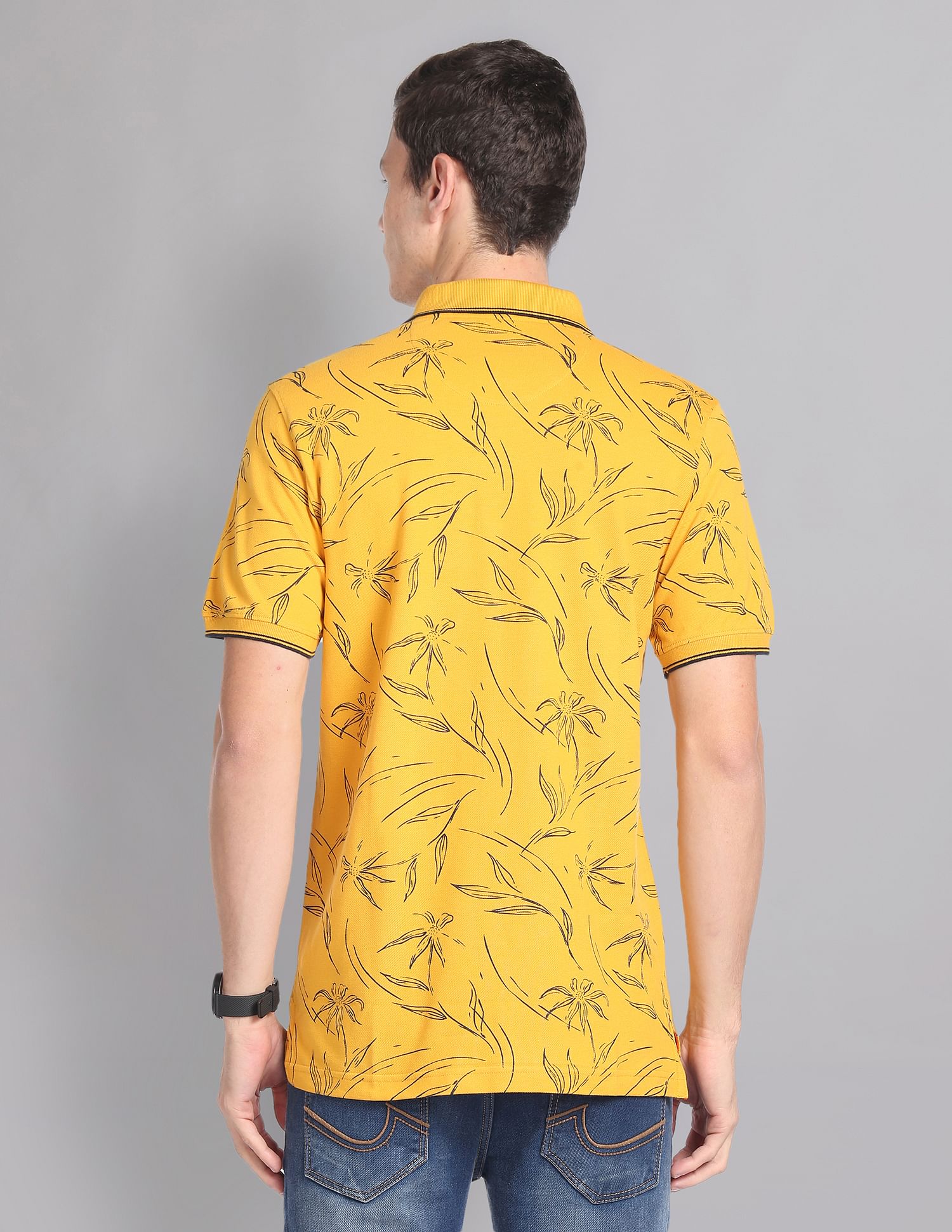 AD by Arvind Floral Print Cotton Polo Shirt