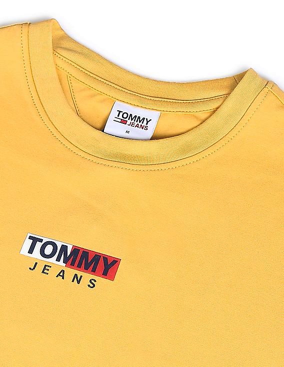 Tommy Hilfiger Men Yellow Vinyl Logo Print Solid T-Shirt