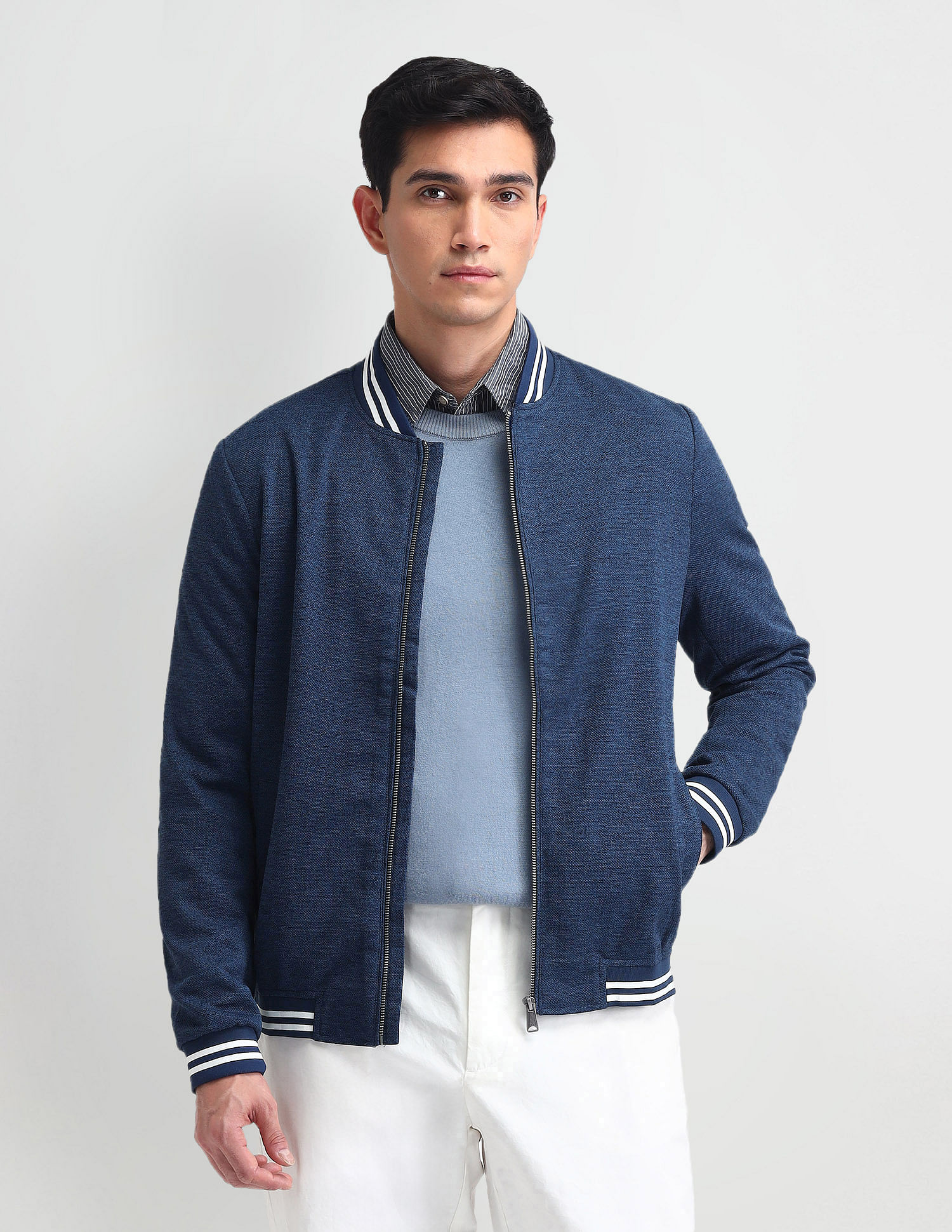 Arrow Sport Stand Neck Knitted Bomber Jacket
