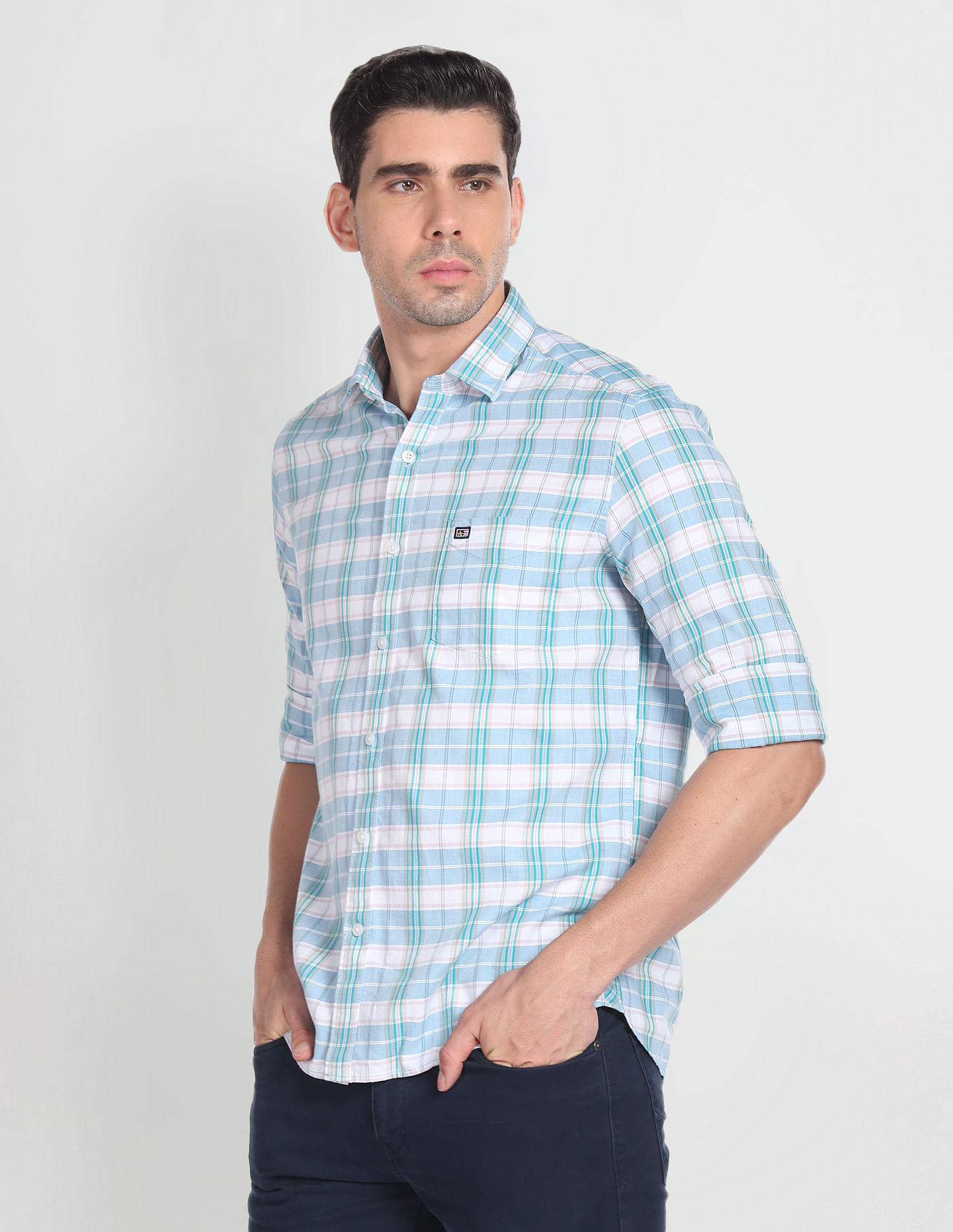 Arrow Sports Cutaway Collar Plaid Check Shirt