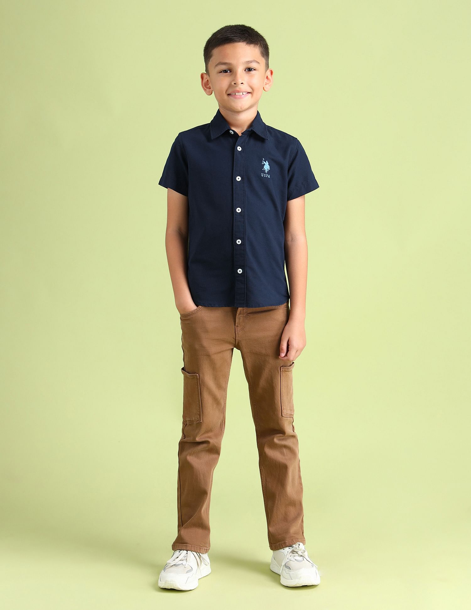 U.S. Polo Assn. Kids Dobby Regular Fit Solid Shirt