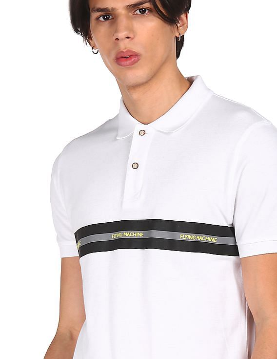 Flying Machine Ribbed Collar Brand Tape Polo Shirt