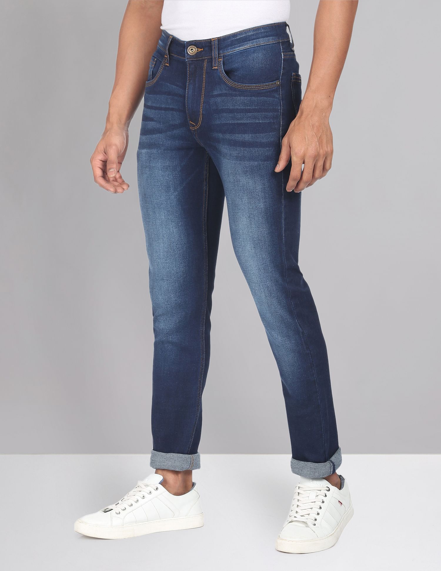 AD by Arvind Skinny Fit Stone Wash Stretch Jeans