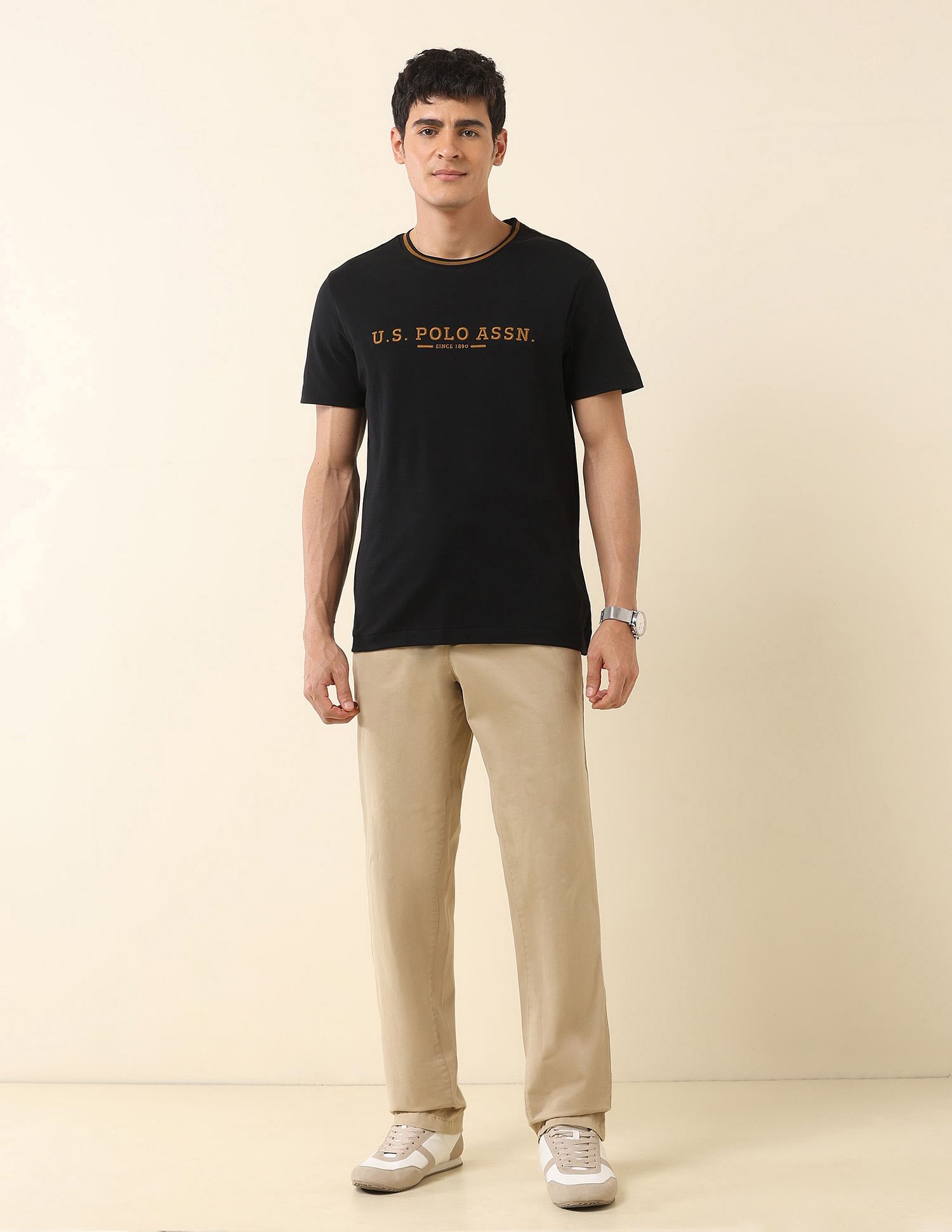U.S. Polo Assn. Brand Embroidered Modern Monochrome T-Shirt