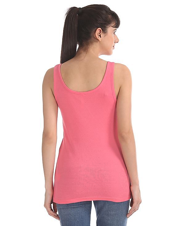U.S. Polo Assn. Women Pink Ribbed Tank Top