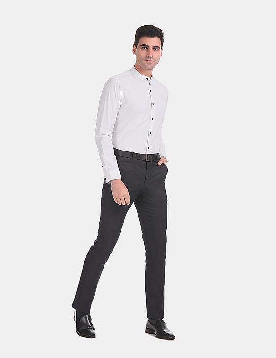 Flying Machine Mandarin Collar Tonal Print Shirt