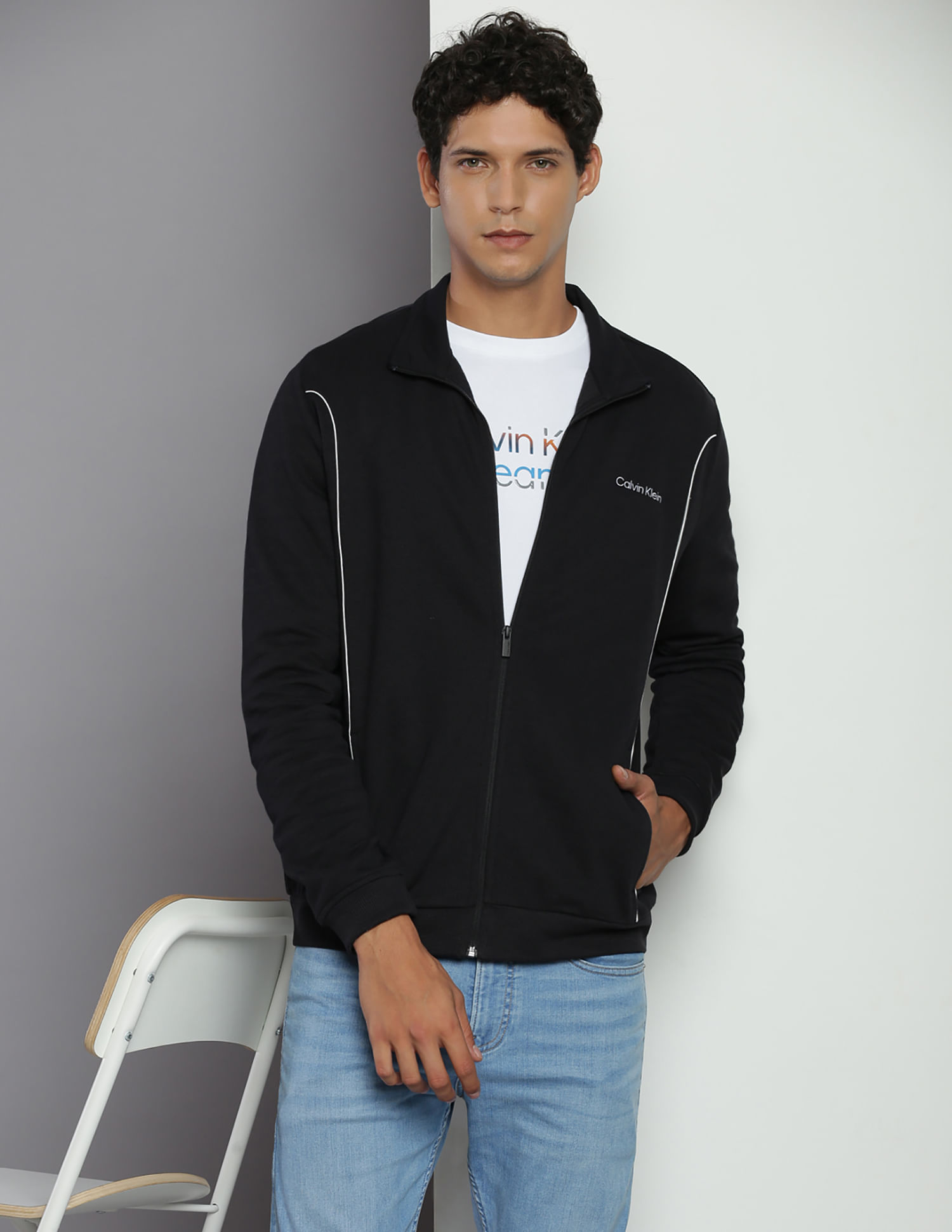 Calvin Klein High Neck Curved Piping Sweatshirt