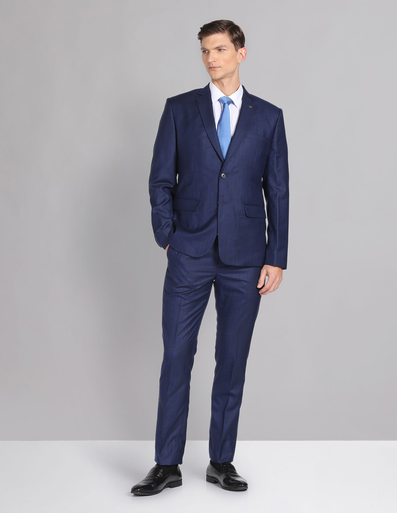 AD by Arvind Tailored Regular Fit Checked Two Piece Suit