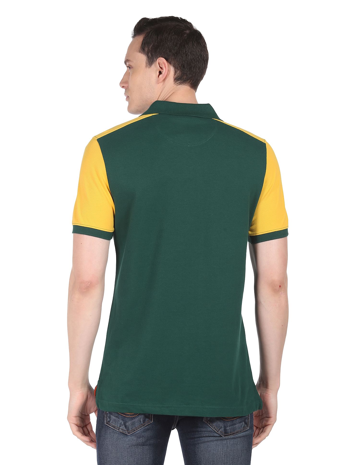 AD by Arvind Contrast Sleeve Sporty Polo Shirt
