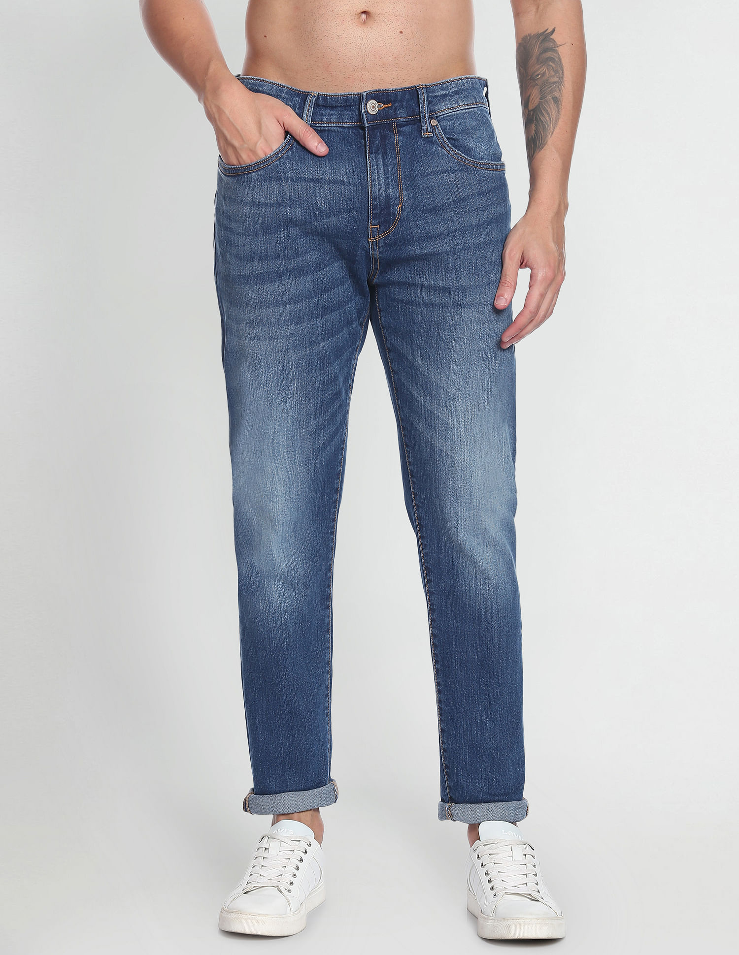 Flying Machine Slash Slim Tapered Fit Stone Wash Classic Vintage Jeans