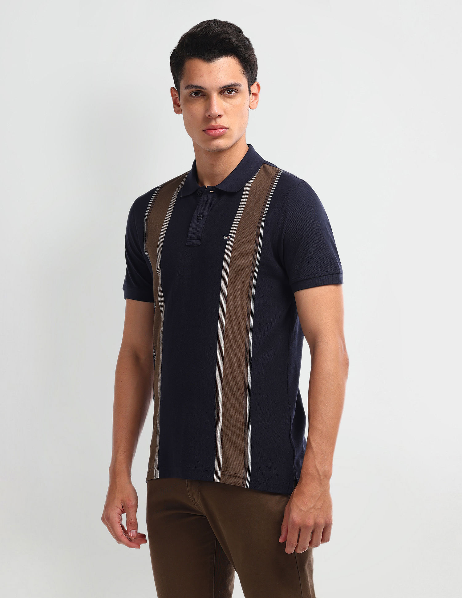 Arrow Sport Vertical Stripe Short Sleeve Polo Shirt