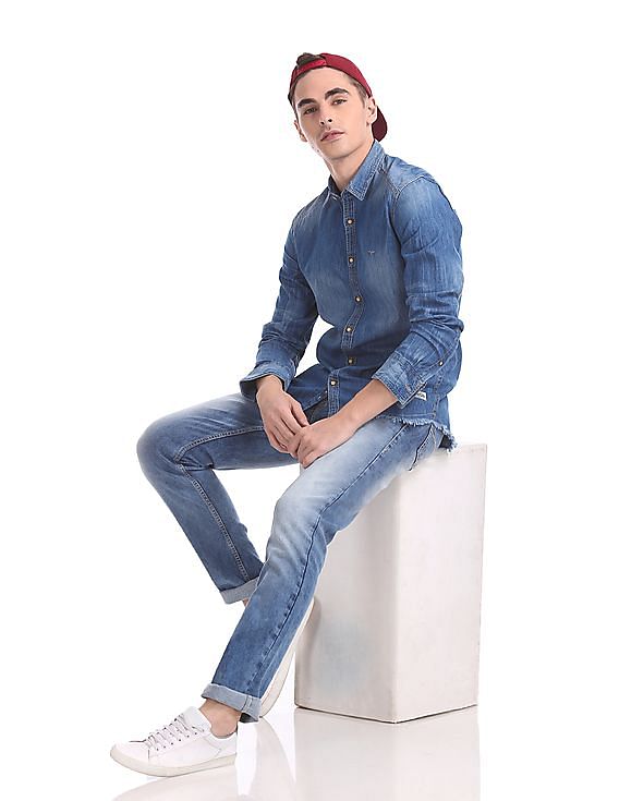 Flying Machine Regular Fit Stone Wash Denim Shirt