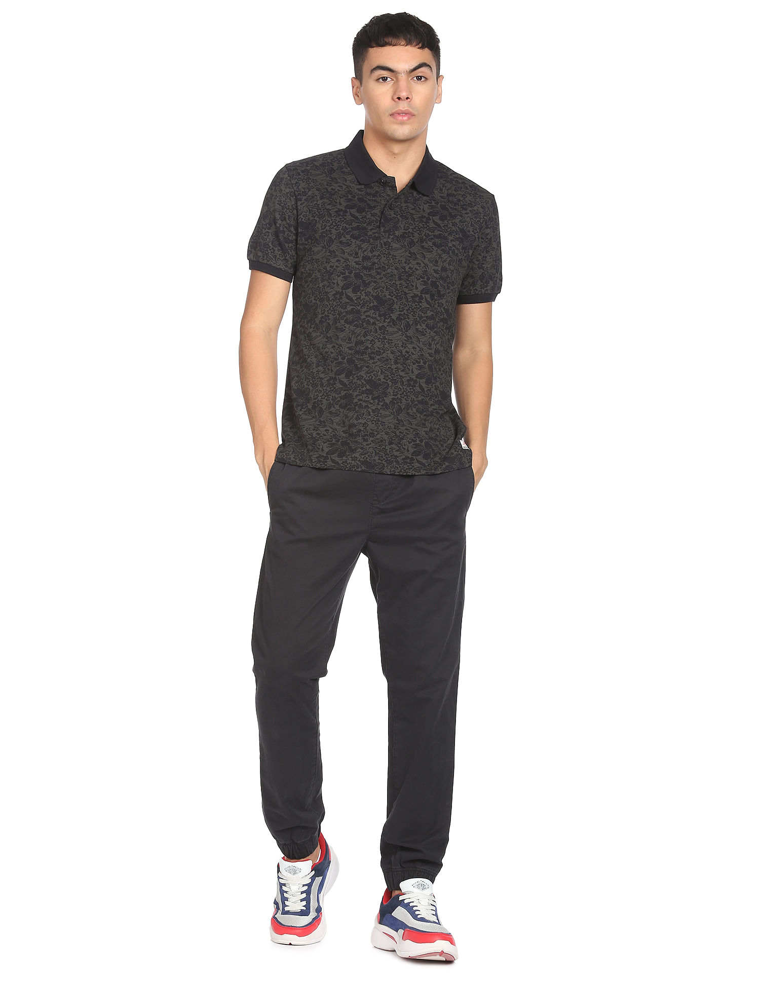 Flying Machine All Over Floral Print Cotton Polo Shirt
