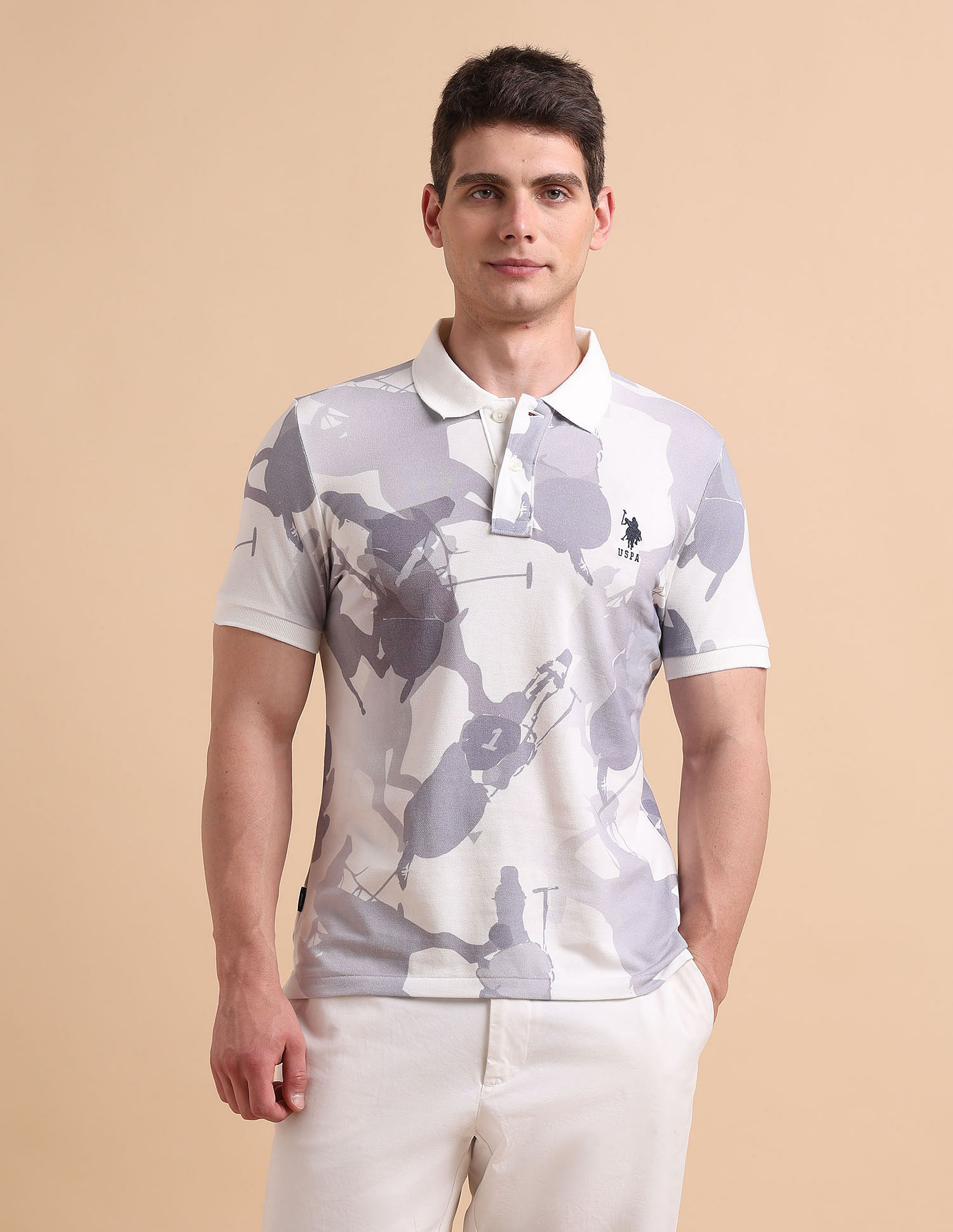 U.S. Polo Assn. Denim Co. All-Over Printed Pure Cotton Polo Shirt