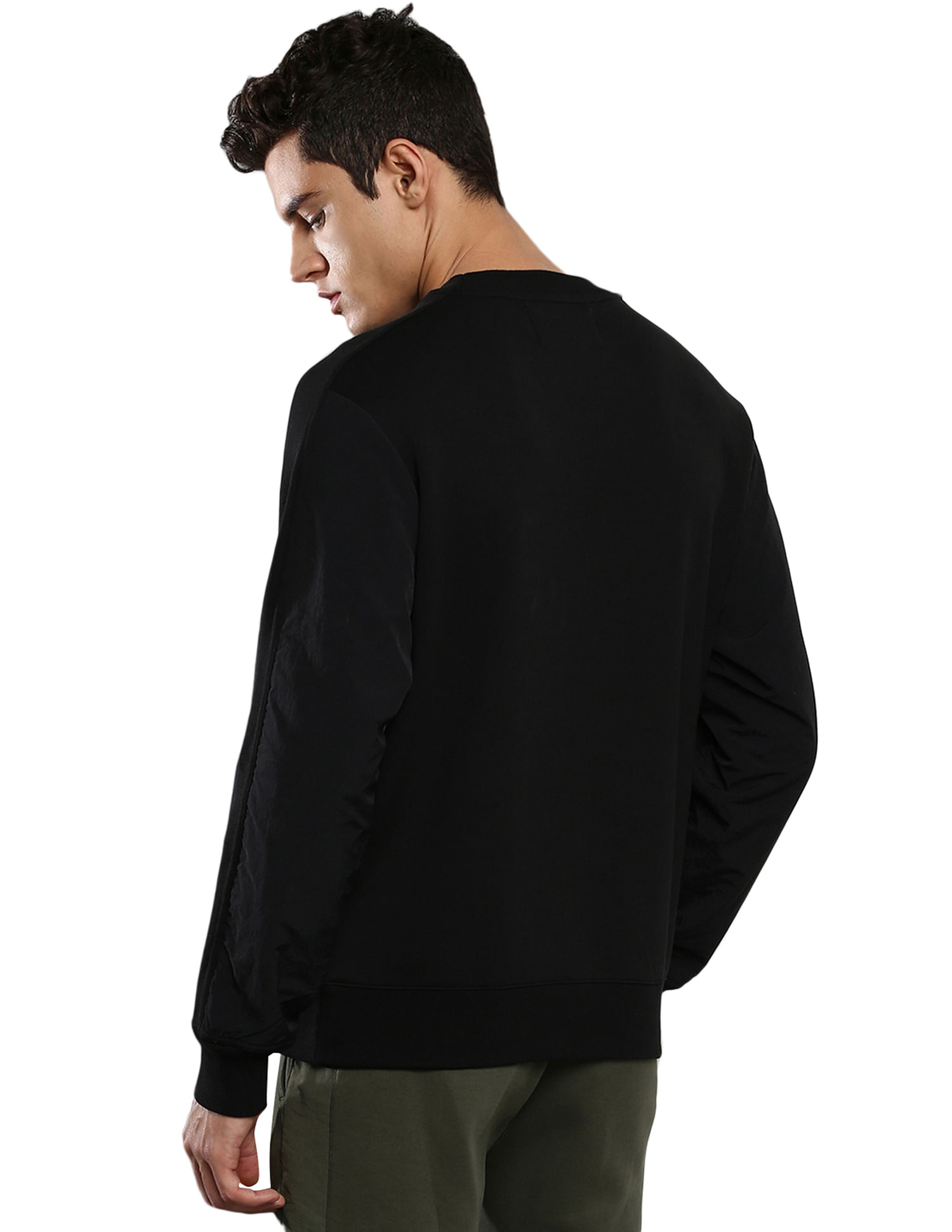 Calvin Klein Men Black Crew Neck Mix Media Sweatshirt