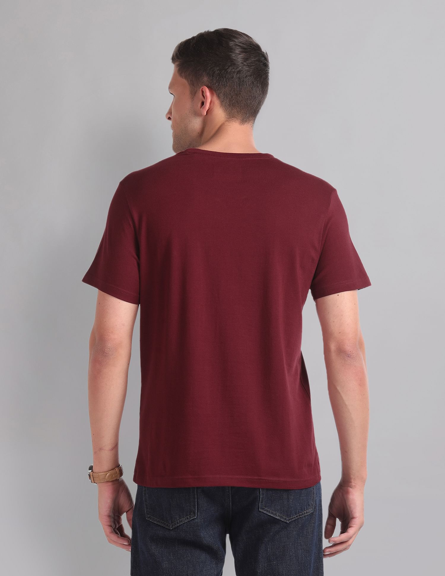 AD by Arvind Pure Cotton Solid T-Shirt