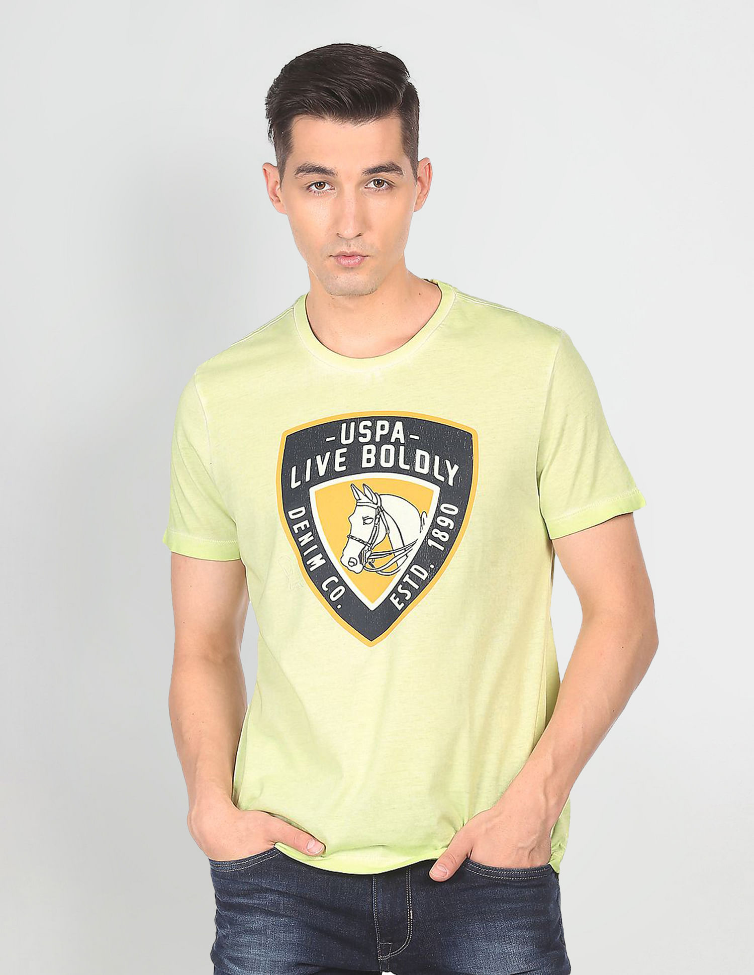 U.S. Polo Assn. Denim Co. Men Light Green Cotton Graphic Print T-Shirt