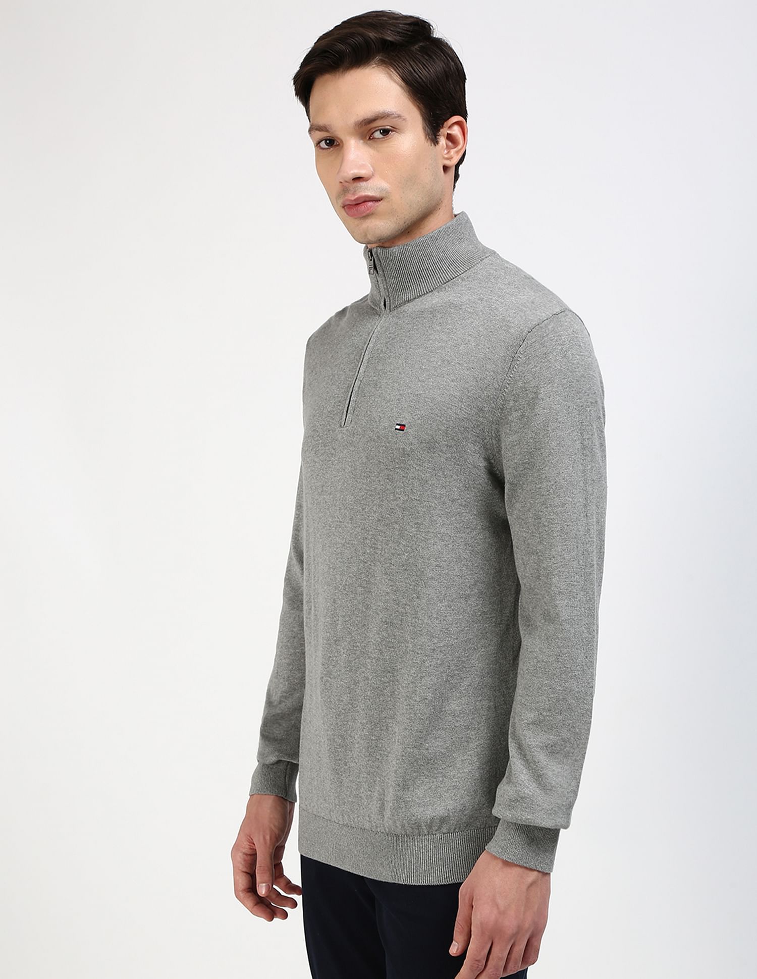 Tommy Hilfiger Cotton Zip Mock Neck Sweater