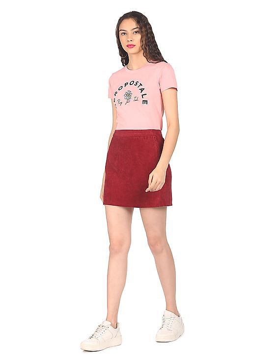 Aeropostale Women Pink Brand Print Cotton T-Shirt